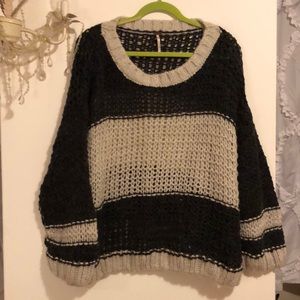 Free People Black and Cream Sweater